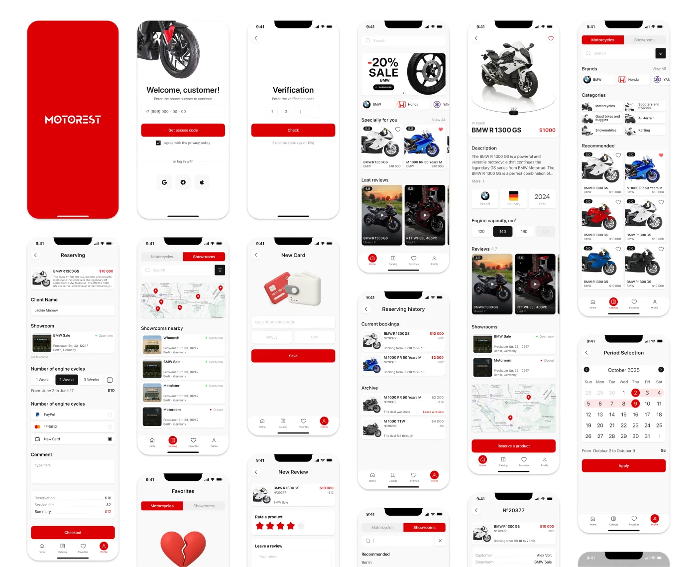 Экраны сервиса подбора мотоциклов Motorest